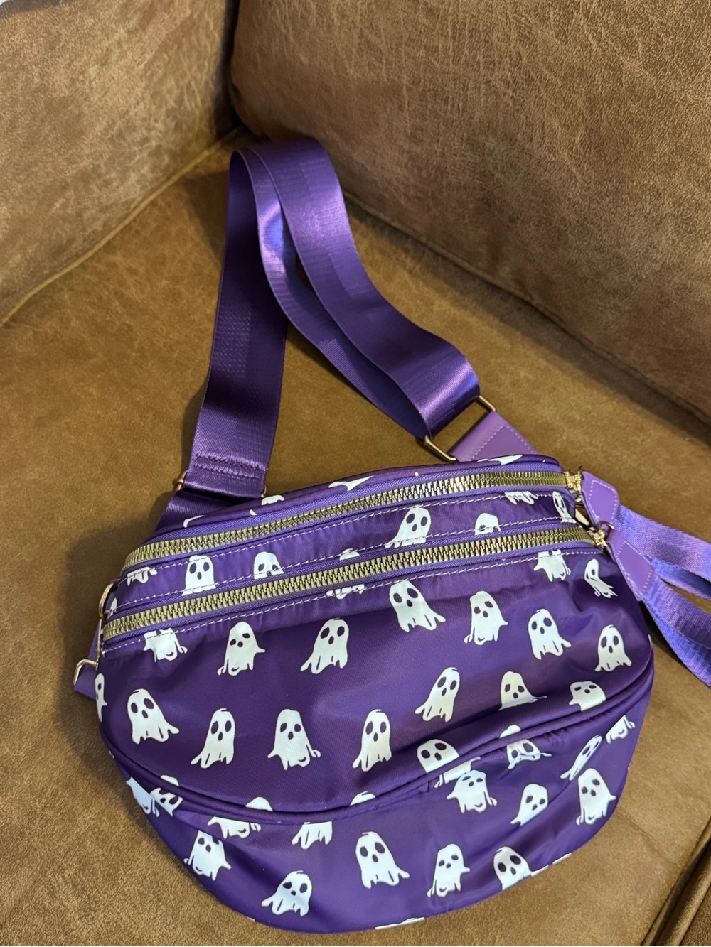 Purple Ghost-Print Crossbody Bag